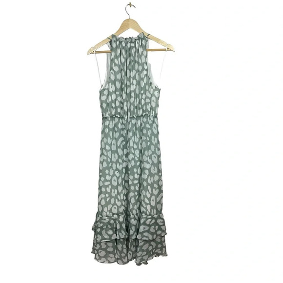 NWT Sam Edelman Sleeveless Ruffle Patterned Midi Dress in Green/White Size 8 - Picture 14 of 14